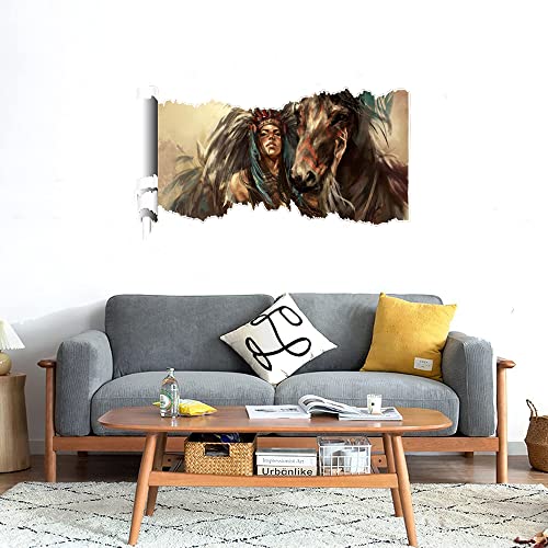 GADGETS WRAP Printed Wall Decal Sticker Scratched Paper Style Wall Decal (90cm x 50cm) - Native Girl Painting