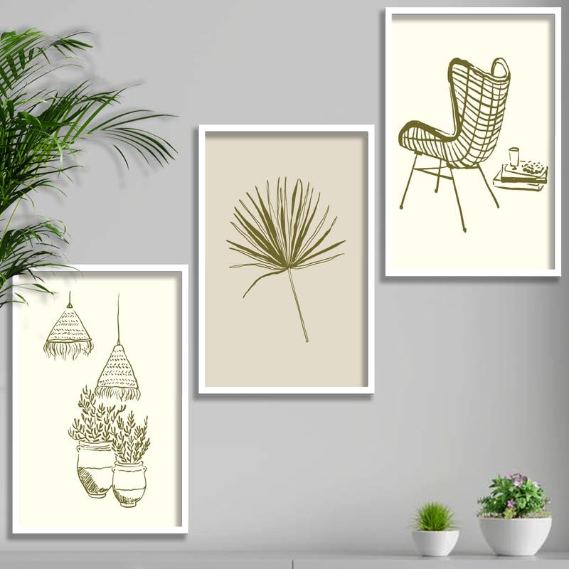 SAF paintings Set of 3 Abstract Boho modern art design Premium white Framed Bohemian wall painting for for Wall, Home and Living Room Decoration 80 cms x 34.29 cms COMBO-2132-K3