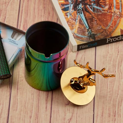 Pakhi Decor Stainless Steel Ash Tray with Lid for Cigarettes, X-Large, Set of 1 (11490)