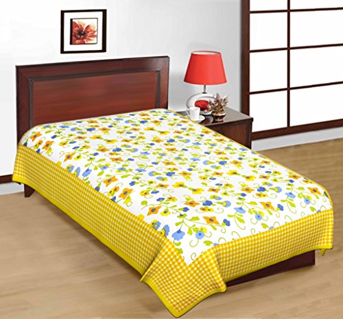 Indian Royal Fashion 100% Pure Cotton Yellow Colour 1 Single BedSheet Without Pillow Covers (Size :-60X90 Inches 152x229 cm)