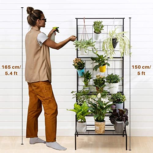 ecofynd Bloom Plant Stand for Balcony, Metal Planter Stand for Outdoor Plants, 4 Tier High Flower Pot Holder, 3 Steps Plant Stand, Big Rack for Home Garden (PS007-BLK)