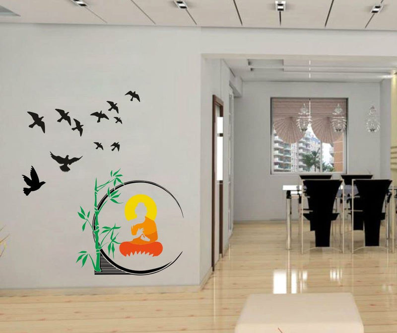 Delight Art Birds and Buddha Combo Design Wall Sticker Size - ( 58*58 ) cm Model id - ( DAMC00802L )