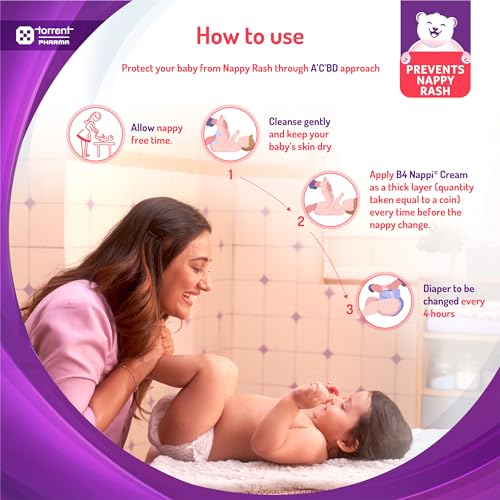 B4 Nappi Cream TEDIBAR B4 Nappi Diaper Rash Cream for Babies 75g | Forms protective layer from faecal irritation | Soothes and moiturises baby's Nappy Area | Clinically Recommended - By Torrent Pharma