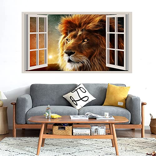 GADGETS WRAP Printed Wall Decal Sticker Fake Window Style Decal (90cm x 50cm) - Flares Lion