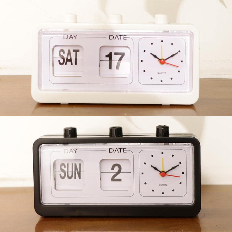 CALANDIS® Retro Fashion Flip Clock Digtal Flip Day Date Time Display Clock White