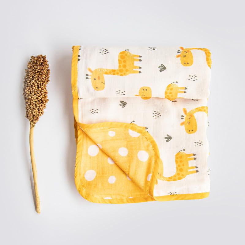 Yellow Doodle Baby Giraffe + Child of The Universe Reversible Muslin Blanket - Adorable Combo for Unisex Baby Ages 0-4 Years