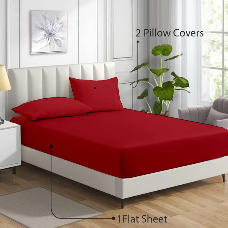 Flat Bedsheet Premium Microfiber Flat Bedsheet for Double Size Bed | 1 Bedsheets with 2 Pillow Covers | Bed Sheet | Chadar Bed | Chadar - Double Bed_Burgundy Solid