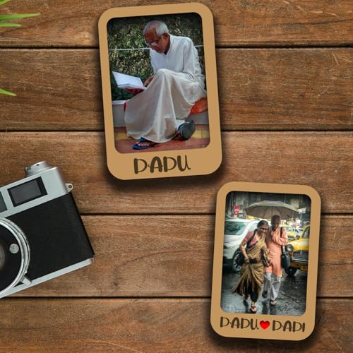 Zingy Gifts Premium Personalized Dadu Dadi Photo Fridge Magnets Set of 2