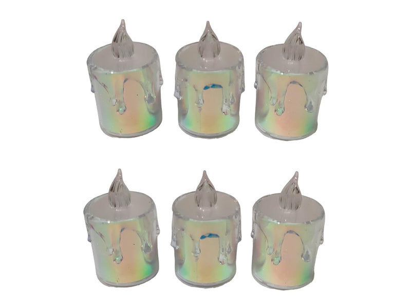 Vital Creations Acrylic Rainbow LED Candles Flameless Smokless Decorative Tea Light for Home Decor Diwali Christmas, Transparent, 6 Pcs