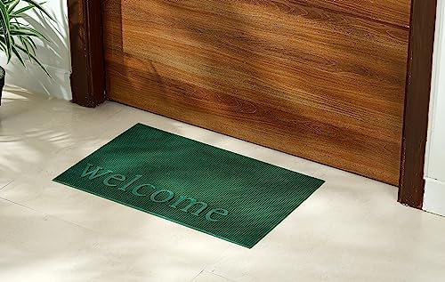 Amazon Brand - Solimo Antislip Rubber Rectangular Welcome Door Mat for Home & Office, Traps Dirt (Green, 38 X 58 Cm)