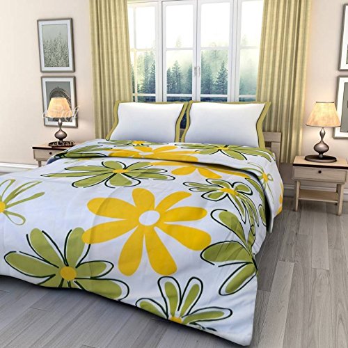 Renown Cotton Blend Attractive Soft Printed Reversible Double Bed AC Blanket Dohar (Yellow)