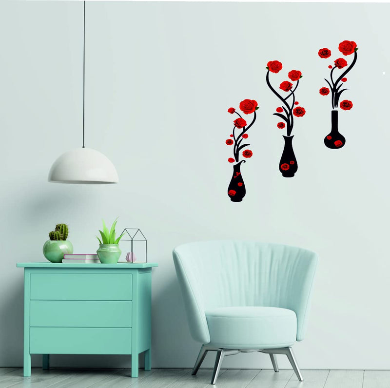 Techgifti Flower Pots Wall Sticker Standard Size- (Flower Pot_04)