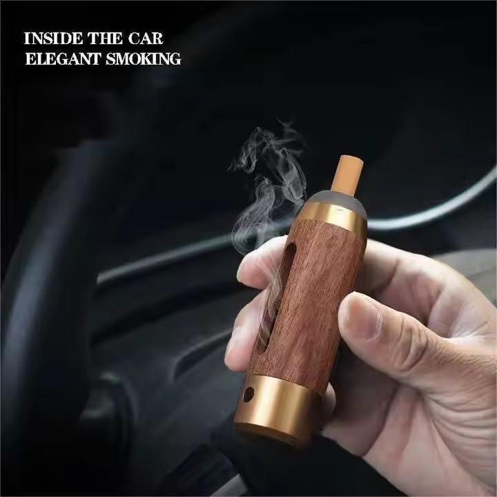 Wooden and Metal Smokeless Ashtray with Rechargeable Lighter, Car Ashtray