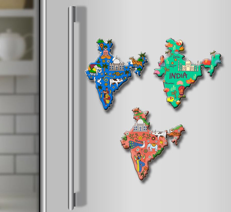 Yey Fridge Magnets Set for Home, Cafe, Kitchen & Office Decoration (Indian Illustration Set of 3)