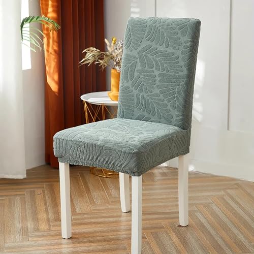 House of Quirk Stretchy Universal Jacquard Leaf Chair Cover Removable & Washable Short Dining Chair Cover Protector Seat Slipcover (Pastel Green, Pack of 4)