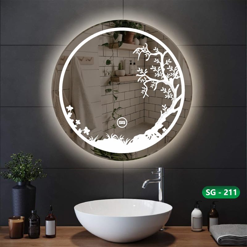 Spark Glass Round LED Sensor Mirror - White, Warm White, Mix Light - 24x24 Inch