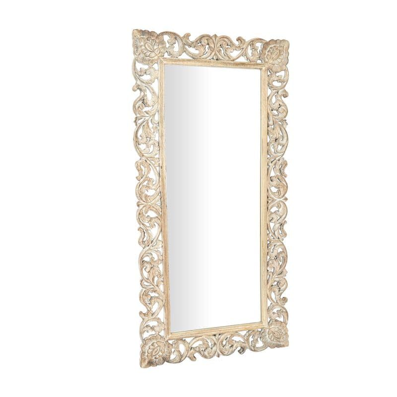 THE SARA ENTERPRISES Royal Wood Design Big Mirror Framre Wood Hand Carving Colour White Antique Size (36 X 72) Inch Only Frame with Out Mirror