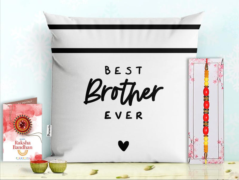 Pillow Rakhi for Brother with Gift - Rakhi with Rakhi Cushion with Filler Greeting Card- Rakhi for Brother, Gifts for Brother, Gifts for Rakhi, Gifts for Rakshabandhan Rakhi Gifts-PD-CU-02