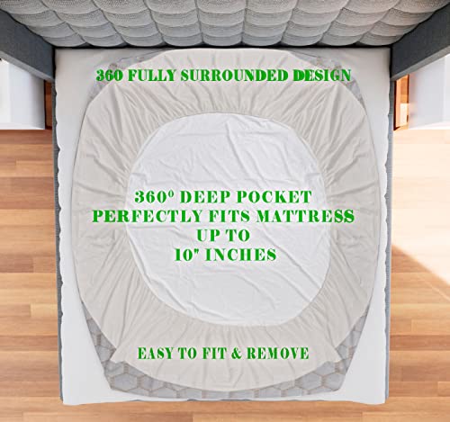 Rishu Linen Jacquard Fabric 100% Waterproof Breathable Deep Skirting Mattress Protector/Cover- Off White 72x84 Inch, California King Bed