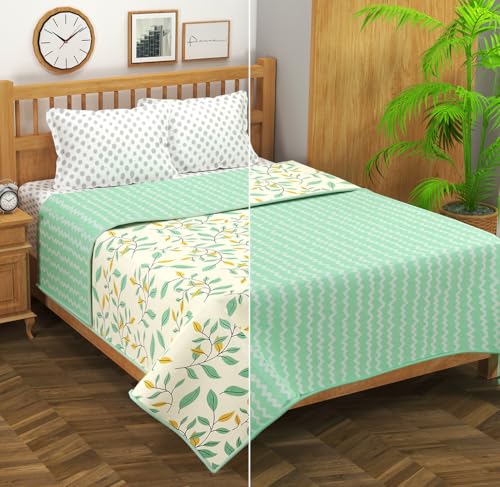 BSB HOME Cotton Super Soft Brushed Microfiber Cotton 2 Layer Breathable Double Bed Dohar Lightweight Summer | AC | All Season Blanket Dohar 84X96(Inches) 213X243(CM) Cotton Pista & Light Green