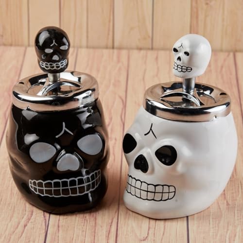 Pakhi Decor Smokeless Ceramic Push Down Ashtray for Cigarettes, Round, White (11521)
