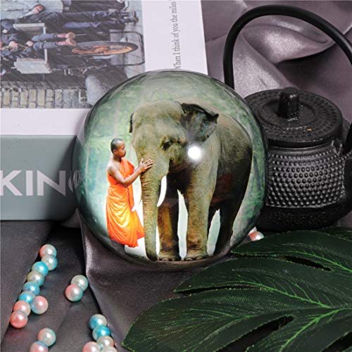 Waltz&F Crystal Elephant and Buddha Paperweight Galss Globe Hemisphere Home Office Table Decoration 2.7''