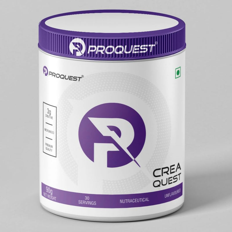 PROQUEST CreaQuest - Pure Micronized Creatine Monohydrate (90G, 30 Servings) Unflavoured, Lab Tested & Certified | Rapid Absorption | Enhanced Muscle Strength & Power | Fast Recovery