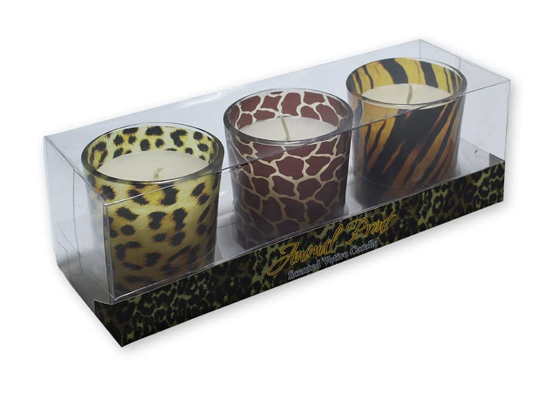 Stone & Feather� Animal Printed Glass Candle, Vanilla,(Paraffin Wax) Long Burning Time- 24 Hours Each, Smoke Free, for Gifts and Home Decoration.