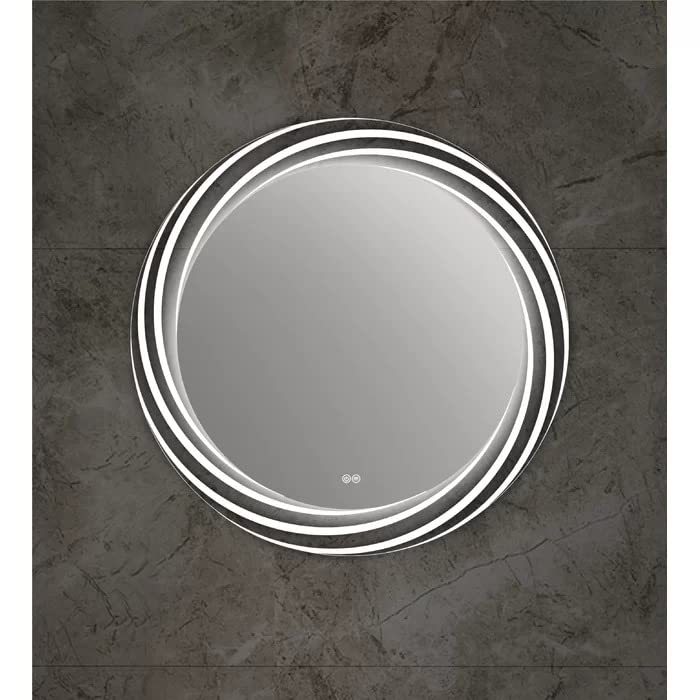 BUNGALOW MERCER Modern Round Mirror for Wall, Bathroom Vanity Mirror, Wall-Mounted Mirror, Dimmable Lights 6000k light white Makeup Mirror | Round (28x28)