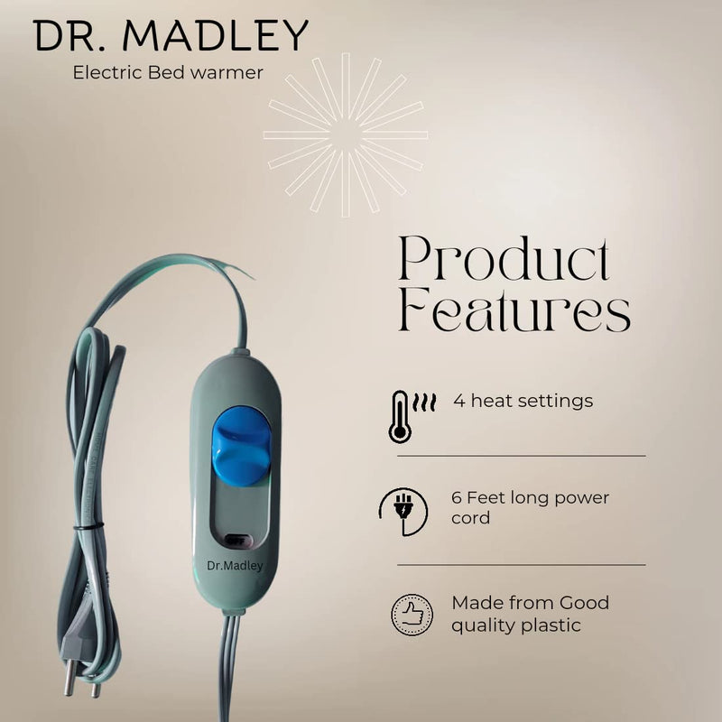 DR.MADLEY Premium German Technology - Single Bed Electric Bed Warmer- 5 Years Warranty with 4 Heat Settings- Shock Proof Electric Blanket - Over Heat Protection (Color Navy)