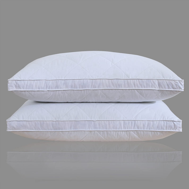 Set of 2 White Goose Feather Bed Pillows - 600 Thread Count Egyptian Cotton, Medium Firm,Soft Support Queen Size,White Solid (Queen Size:2 Pillows)