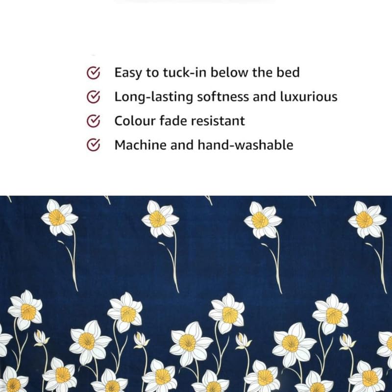 CLICKCART Glace Cotton Skin Friendly Prime Collection Ultrasoft King Size Elastic Fitted Printed Double Bedsheet with 2 Pillow Covers (Multicolour, 72 x 78 Inch) - Blue Lily Gold Fitted1