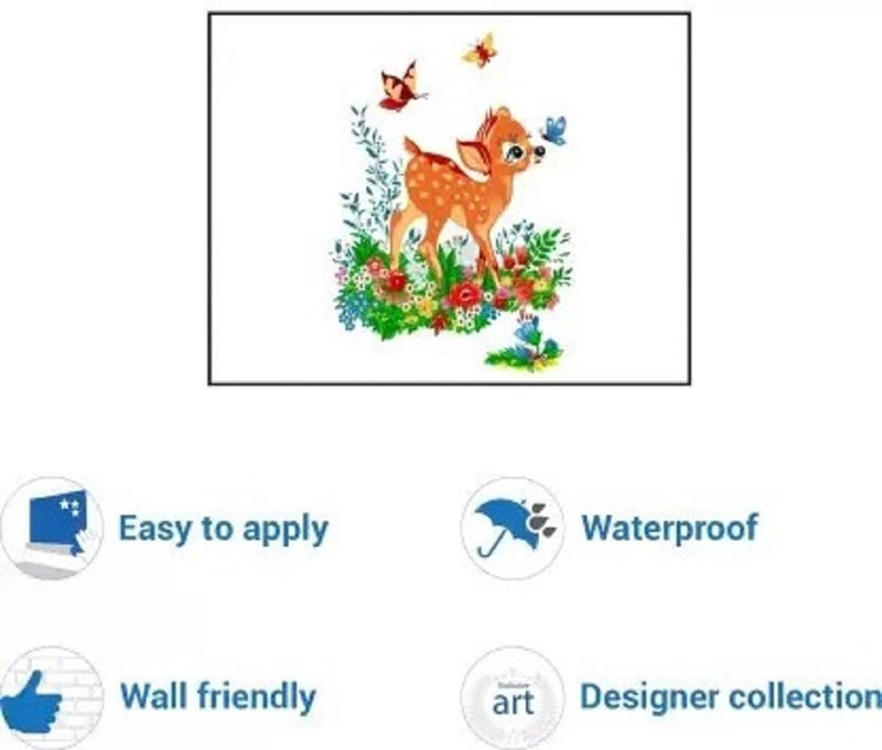 Rangoli New Modern Art Beautiful Deer Baby in Flowers & Butterflies Roaming Around Large Wall Sticker Size 55cm*70cm