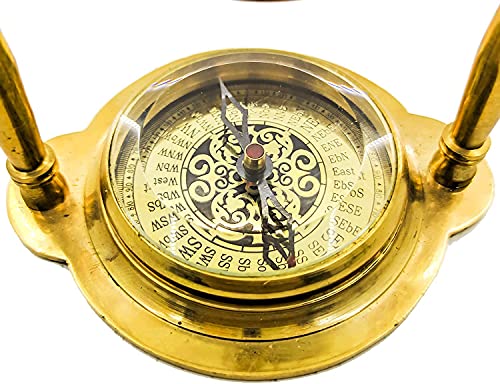 VETERIS Brass Table Clock Nautical Victoria Antique, Desk Clock/Table Clock, with Direction Compass/for, Office, Room, Décor Compass Table Clock Decorative Item, Attractive Item