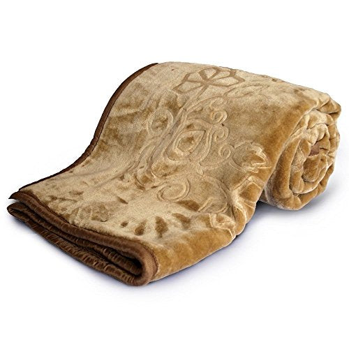 Comfort Planet Double Bed Mink Blanket King Size Heavy Winter Mink Soft Ac Room Fleece All Weather Warm Kambal (Camel Gold, Double Bed - 90X90 Inch) - 500 Tc