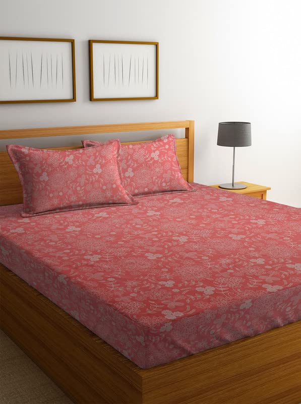 BSB HOME Aspire Collections 100% Microfiber Feel Double/Queen Size Bedsheets with 2 Pillow Covers Cotton, 150tc Floral Pink Bedsheets for Double Bed Microfiber (7ft X 7ft)