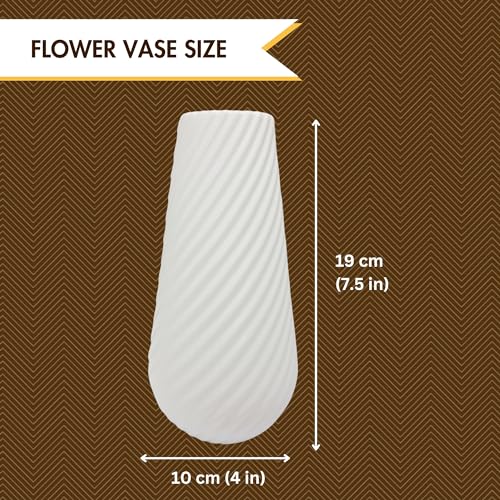 White Unbreakable Table Decor Vase Crafted for Bedroom, Living Room, and Office Aesthetics Decor with Real & Artificial Flowers (Pack of 2)