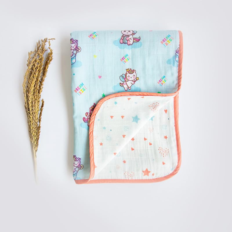 Yellow Doodle Unicorn Dreams + Lil Travellers Reversible Muslin Blanket - Adorable Combo for Unisex Baby Ages 0-4 Years