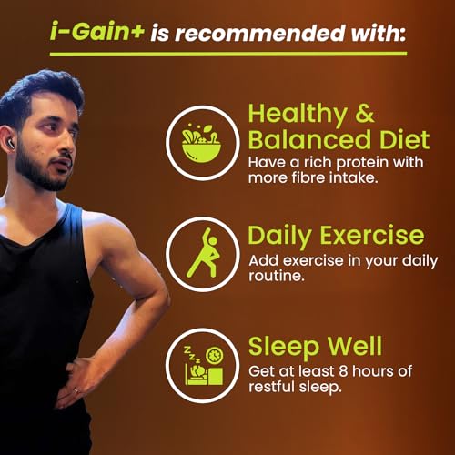 Ayuvya i-Gain+ Ayurvedic Weight Gainer| Helps in Increasing Muscle Mass & Strength | Herbal & Natural, Weight Gain Tablets | New & Improved Formula | 100% Ayurvedic | 90 Tablets