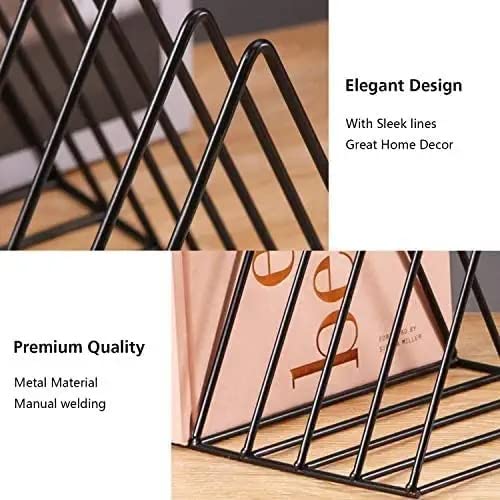 TechSrmaji Triangle Office Magazine Rack Stand, Newspaper Rack, File Racks, Holder Desktop Iron Book Rack Record Holder, Book Storage Organizers, Shelf Rack for Table Office (Black) (Pack of 1)