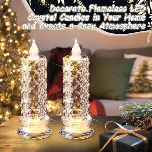 The Decor Affair 8 Pcs Rose Shadow Flameless Candles - 2.5 x 7 Inches of Flickering Beauty - Crystal Pillar Candles with Batteries for a Magical Touch on Valentine's Day