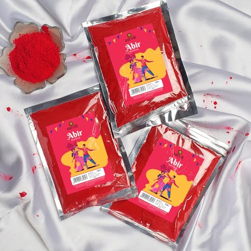 SATVIK Pooja Special Red AbIr, Gulal, Herbal Gulal, Abir, Gulal Organic Abir for Basant Panchmi Festival (RED, Pack of 4)