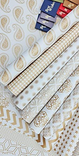 SATYAM KRAFT 5 Pcs Gift Wrapping Paper sheet,rapping roll material for Packing Birthday, Anniversary, occasions events, crafts, Return Gifts wrapper,Scrapbooking(Pack of 5)(Mix) (Golden)(28 x 19 In)