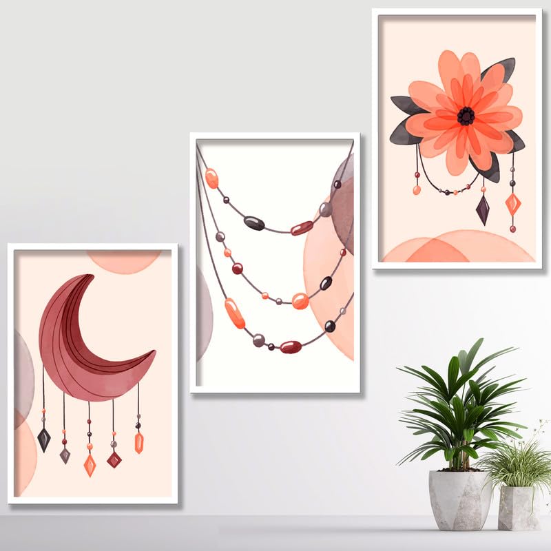 SAF paintings Set of 3 Abstract Boho modern art design Premium white Framed Bohemian wall painting for for Wall, Home and Living Room Decoration 80 cms x 34.29 cms COMBO-2026-K3