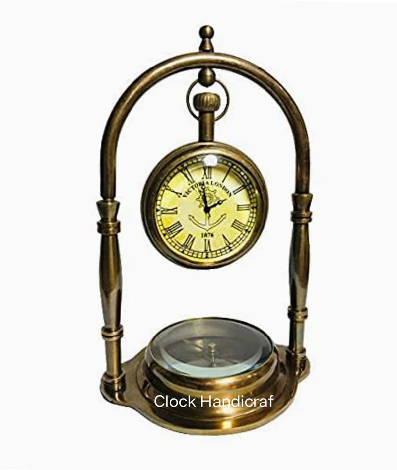 AHSKY Clock Handicraft Desk Table and Hanging Clock for Home and Office Decoration- Antique Brass Brown Height 15.Cm