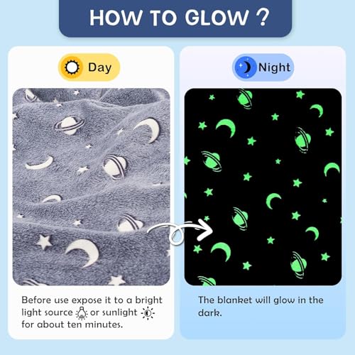 Prostuff.in® Super Soft Fuzzy Fluffy Plush Furry Fleece Glow in The Dark Throw Glowing Blanket with Galaxy Moon Star Pattern All Seasons Blanket for Kids Multicolour 1 Pcs (Size- 50x 60inch)