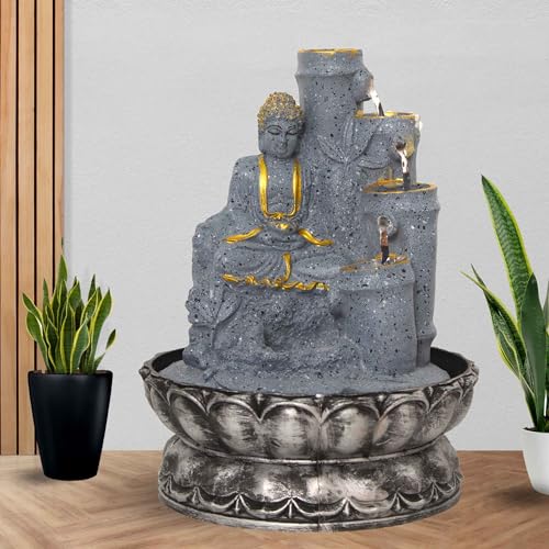 Art N Hub Lord Buddha Home Decorative Water Fountain Best Home and Office Inauguration Gift Items | Built (20 x 20 x 27 CM | Dotted Grey Golden)