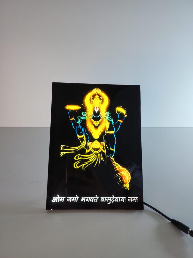 Shaivya God LED Photo Frame, Lord Vishnu Photo with Light, Spiritual Gift Item, Size 7 X 9.5 Inches, Acrylic, Wall Mount/Table Top Frame