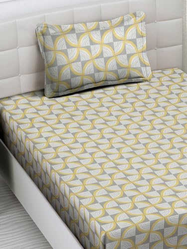 FABINALIV Multicolor Geometric 300 TC Cotton Blend Single Bedsheet with Pillow Cover (FLSBS-1196-Multi)