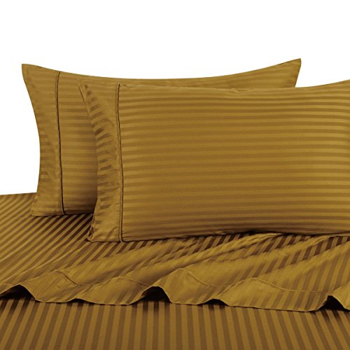 Twin XL, Bronze : Stripe Bronze Twin-Extra-Long Size Sheets, 3PC Bed Sheet Set, 100% Cotton, 300 Thread Count, Sateen Striped, Deep Pocket, Deep Pocket, by Royal Hotel